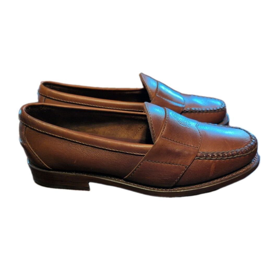 Vintage Polo Ralph‎ Lauren Leather Loafer Mens 7.5 D DARK Tan Crest NEW